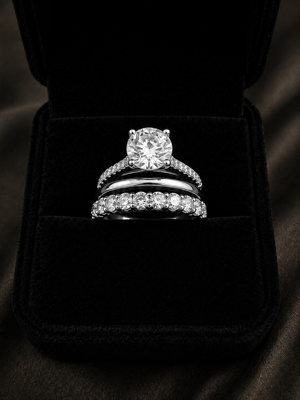 Silver Cubic Zirconia 3-Piece Ring Set Size 10!